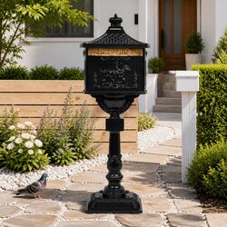 Vintage Style Green Pedestal Letterbox for Garden
