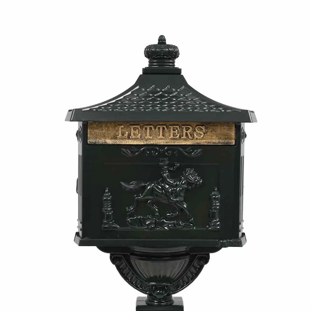 Vintage Style Green Pedestal Letterbox for Garden