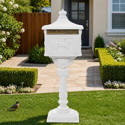 Vintage White Pedestal Letterbox for Elegant Outdoor Use