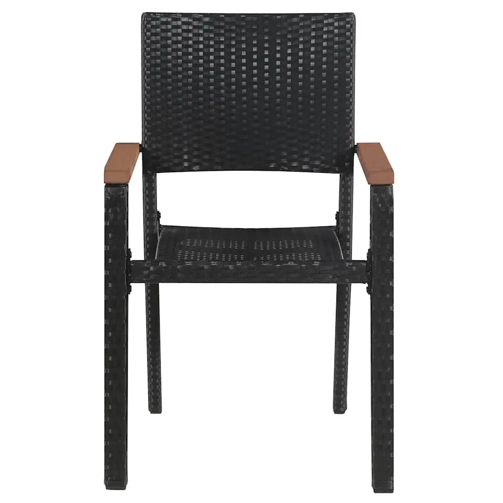 Black Poly Rattan Outdoor Chairs with Acacia Wood Armrests