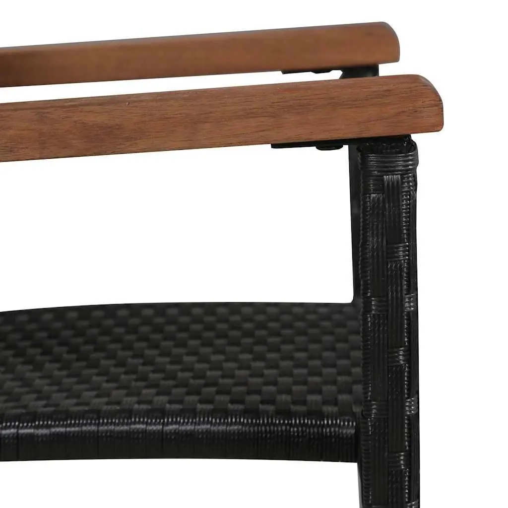 Black Poly Rattan Outdoor Chairs with Acacia Wood Armrests