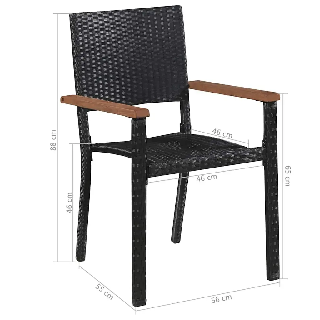 Black Poly Rattan Outdoor Chairs with Acacia Wood Armrests