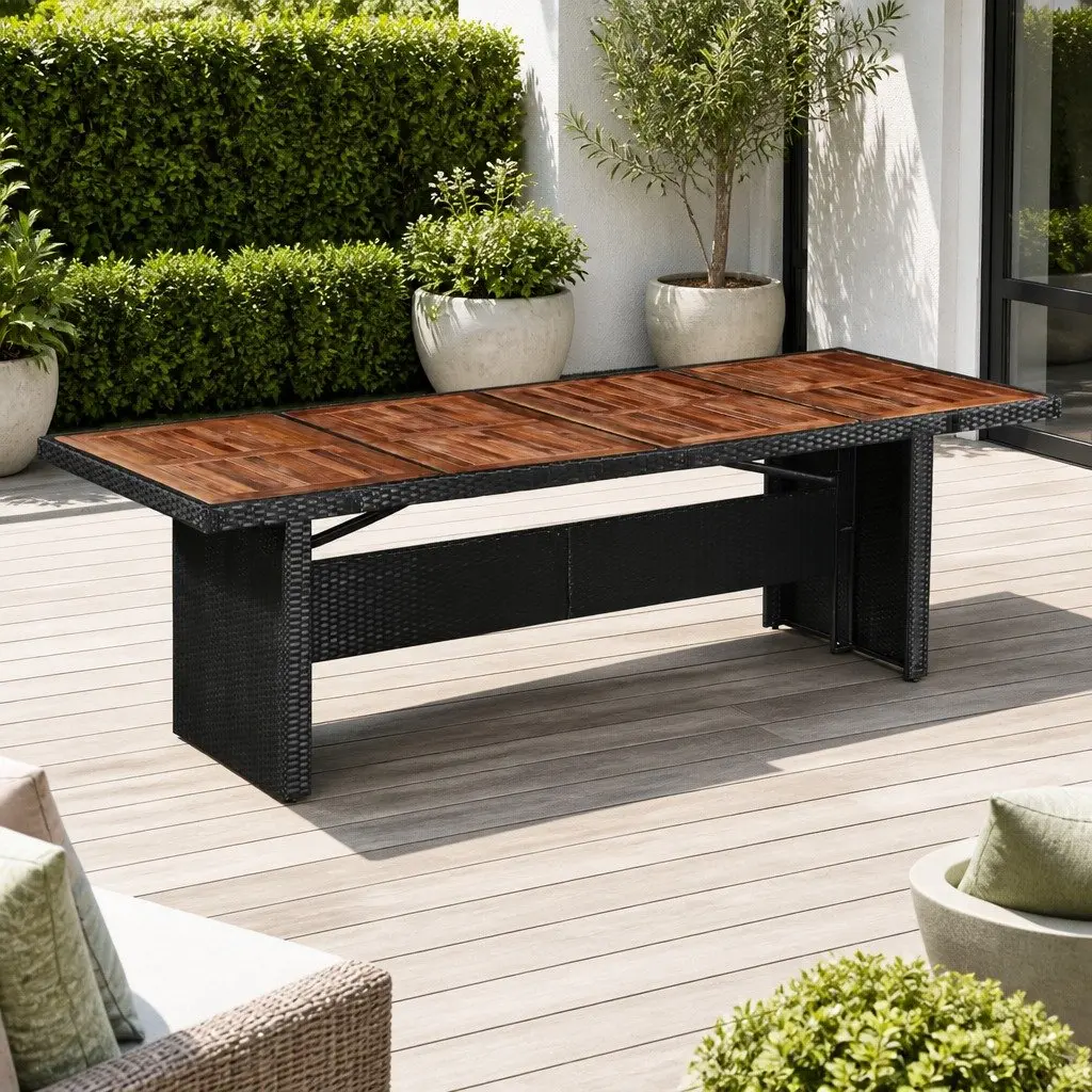 Garden Dining Table 240x90x74cm Poly Rattan Acacia