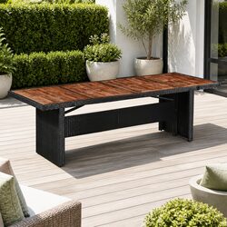 Durable Garden Dining Table 240x90x74cm Poly Rattan Acacia