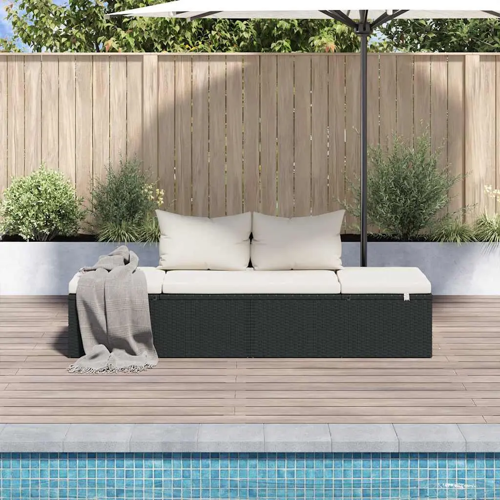 Outdoor Lounge Bed PE Rattan 195x60cm Black