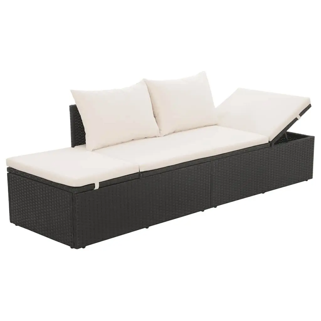 Outdoor Lounge Bed PE Rattan 195x60cm Black
