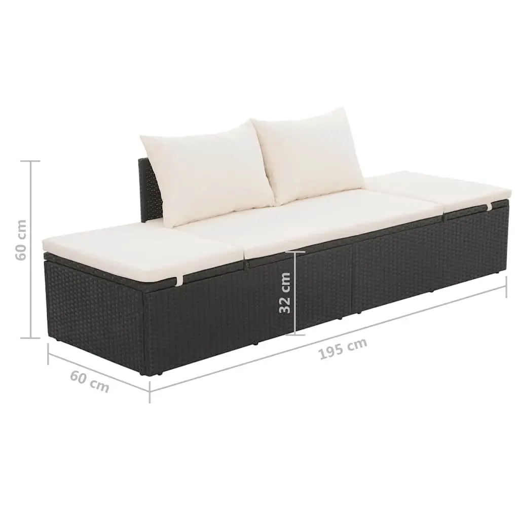 Outdoor Lounge Bed PE Rattan 195x60cm Black