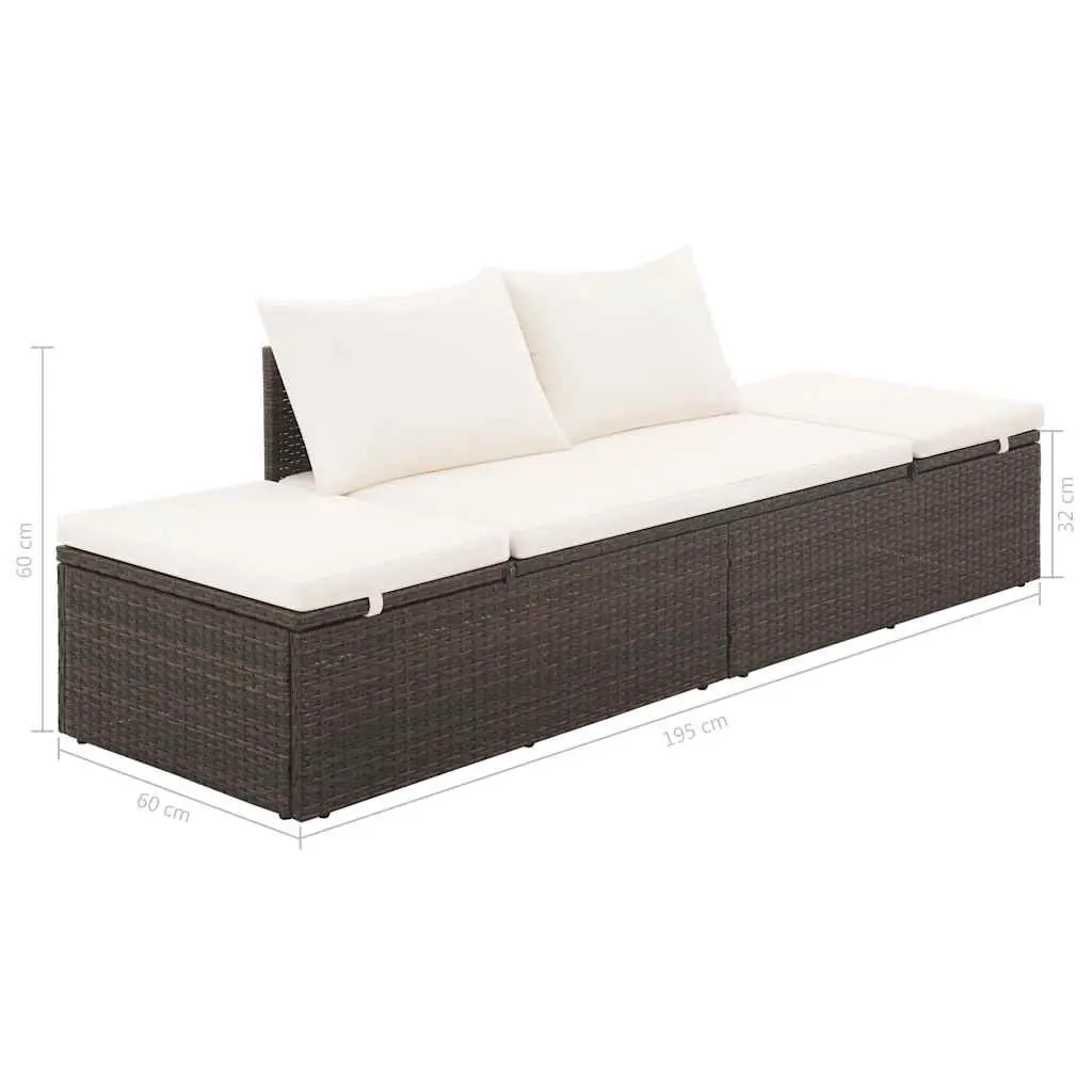 Outdoor Lounge Bed PE Rattan 195x60cm Brown