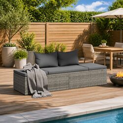 Stylish Grey Rattan Garden Lounge Bed with Cushions