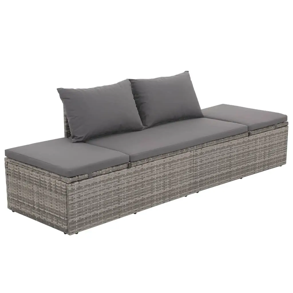 Outdoor Lounge Bed PE Rattan Grey Adjustable Sun Bed with Cushions