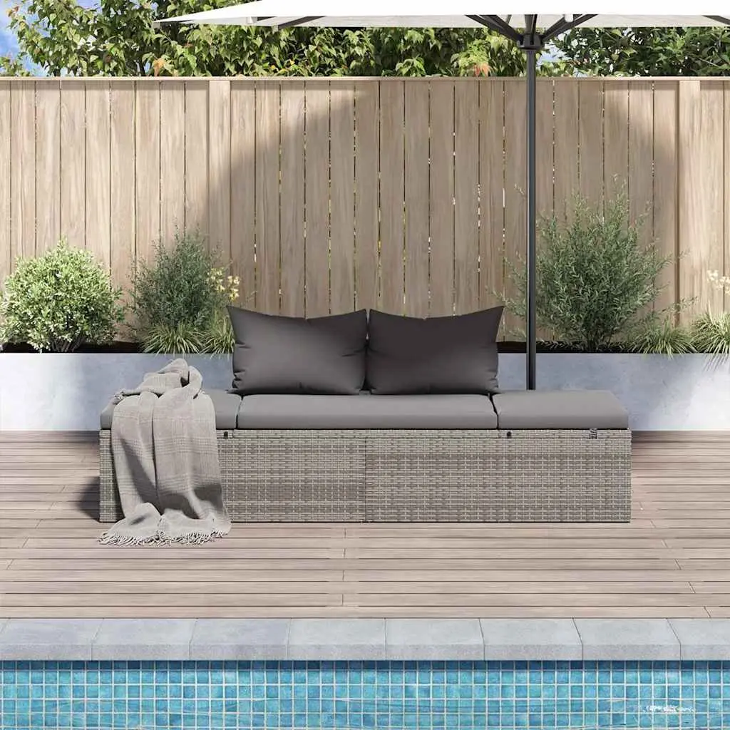 Outdoor Lounge Bed PE Rattan Grey Adjustable Sun Bed with Cushions