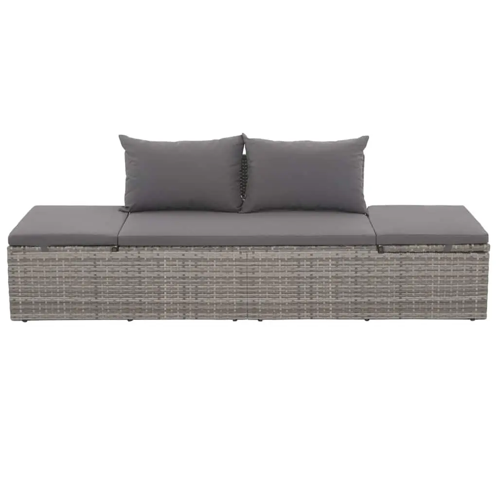Outdoor Lounge Bed PE Rattan Grey Adjustable Sun Bed with Cushions