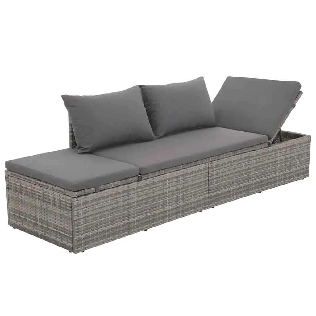 Outdoor Lounge Bed PE Rattan Grey Adjustable Sun Bed with Cushions