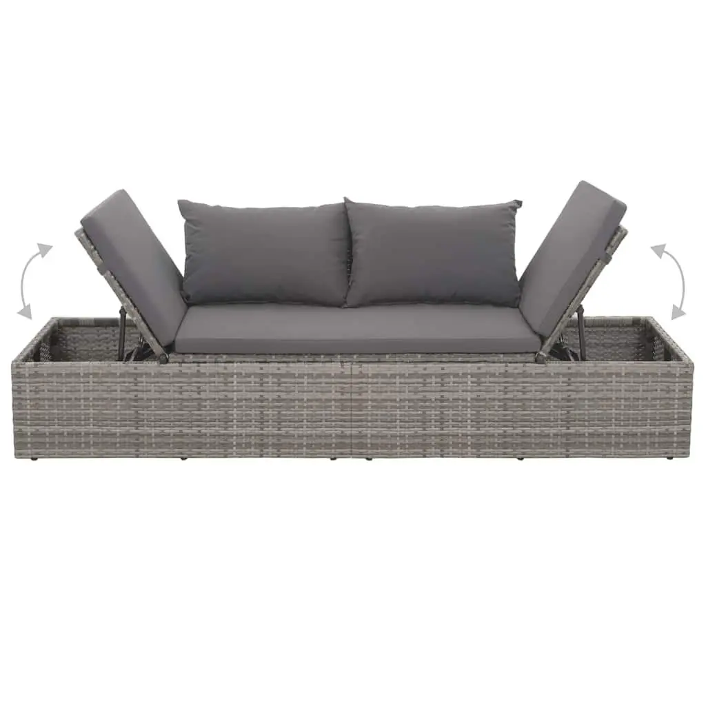 Outdoor Lounge Bed PE Rattan Grey Adjustable Sun Bed with Cushions
