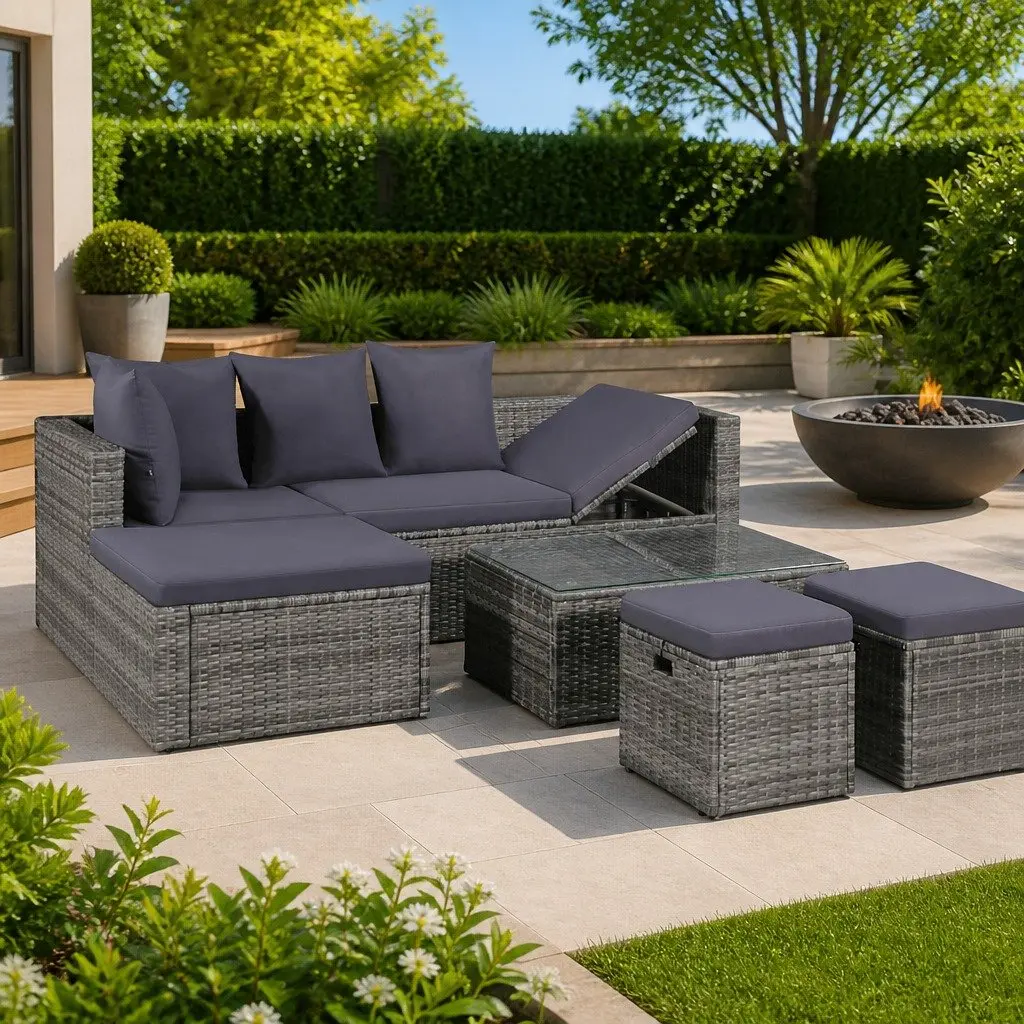 Outdoor Garden Lounge Set Poly Rattan Grey 4 Piece