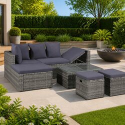 Durable 4 Piece Garden Lounge Set with Cushions - Grey