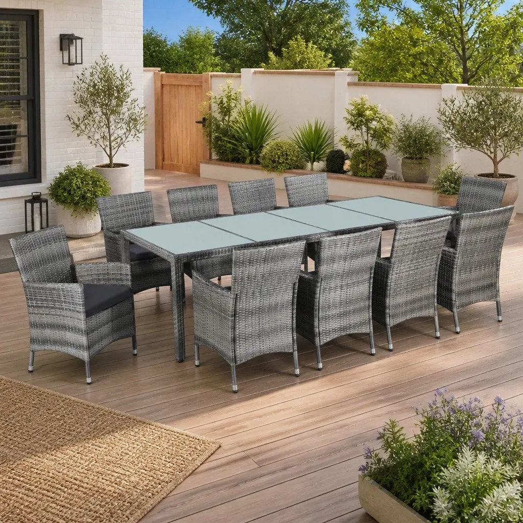 Outdoor Dining Set Poly Rattan 11 Piece Grey