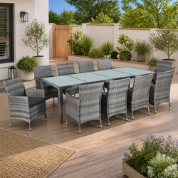 Grey 11 Piece Outdoor Dining Set with Cushions