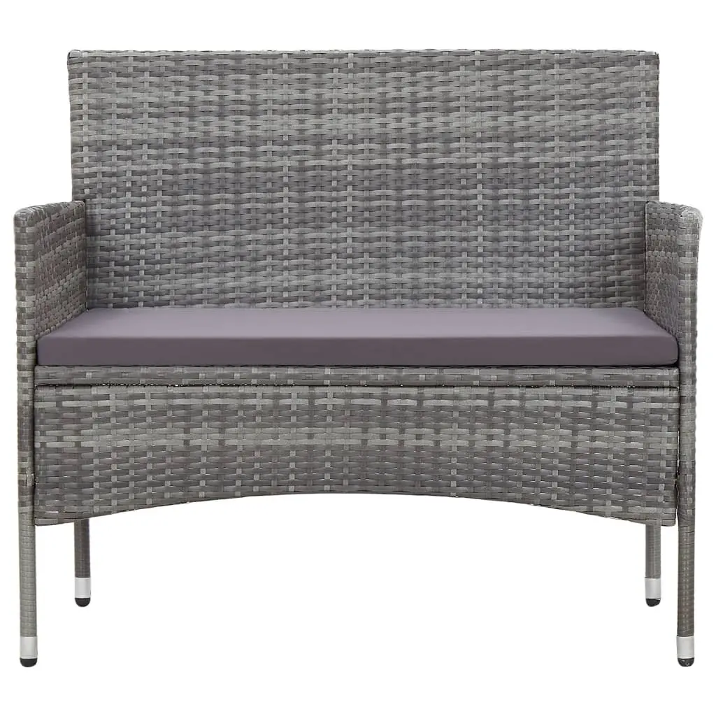 Garden Bench 105cm Outdoor Poly Rattan Seating Grey Patio Furniture
