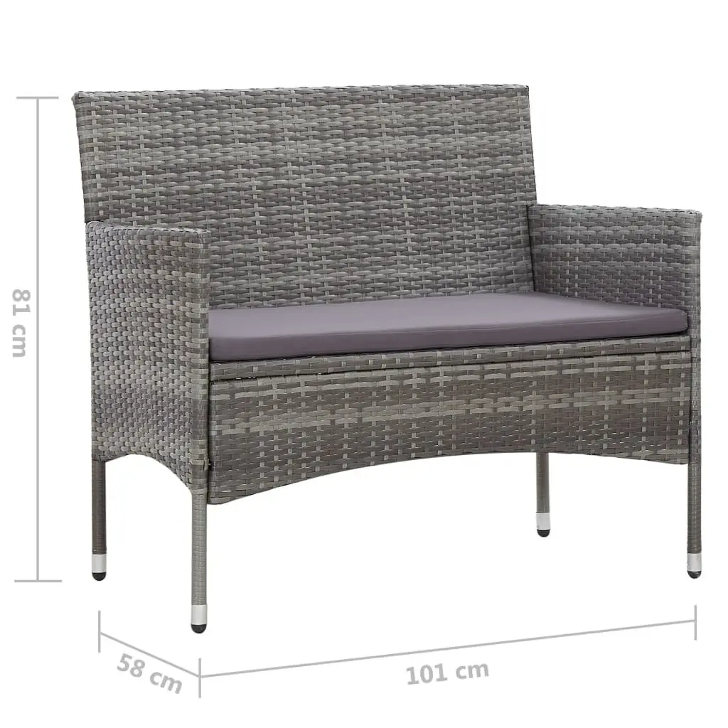 Garden Bench 105cm Outdoor Poly Rattan Seating Grey Patio Furniture