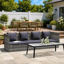 Durable Grey Poly Rattan Garden Lounger Bed 200x60cm