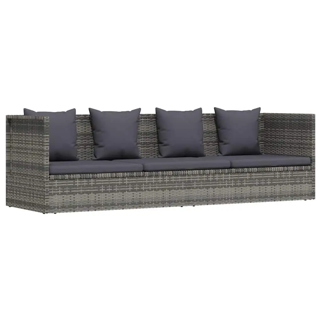 Garden Lounger Bed Poly Rattan 200x60cm Grey Outdoor Patio Sunbed Adjustable