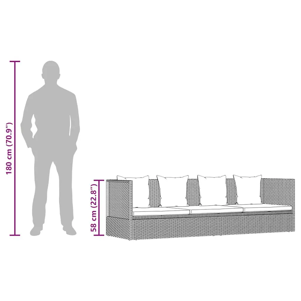 Garden Lounger Bed Poly Rattan 200x60cm Grey Outdoor Patio Sunbed Adjustable