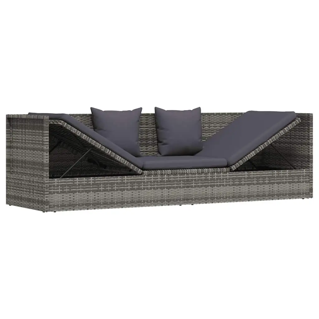 Garden Lounger Bed Poly Rattan 200x60cm Grey Outdoor Patio Sunbed Adjustable