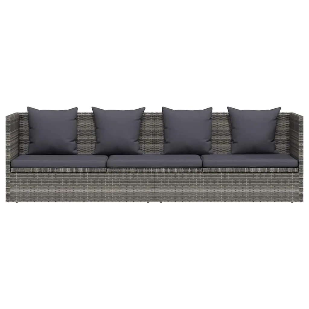 Garden Lounger Bed Poly Rattan 200x60cm Grey Outdoor Patio Sunbed Adjustable