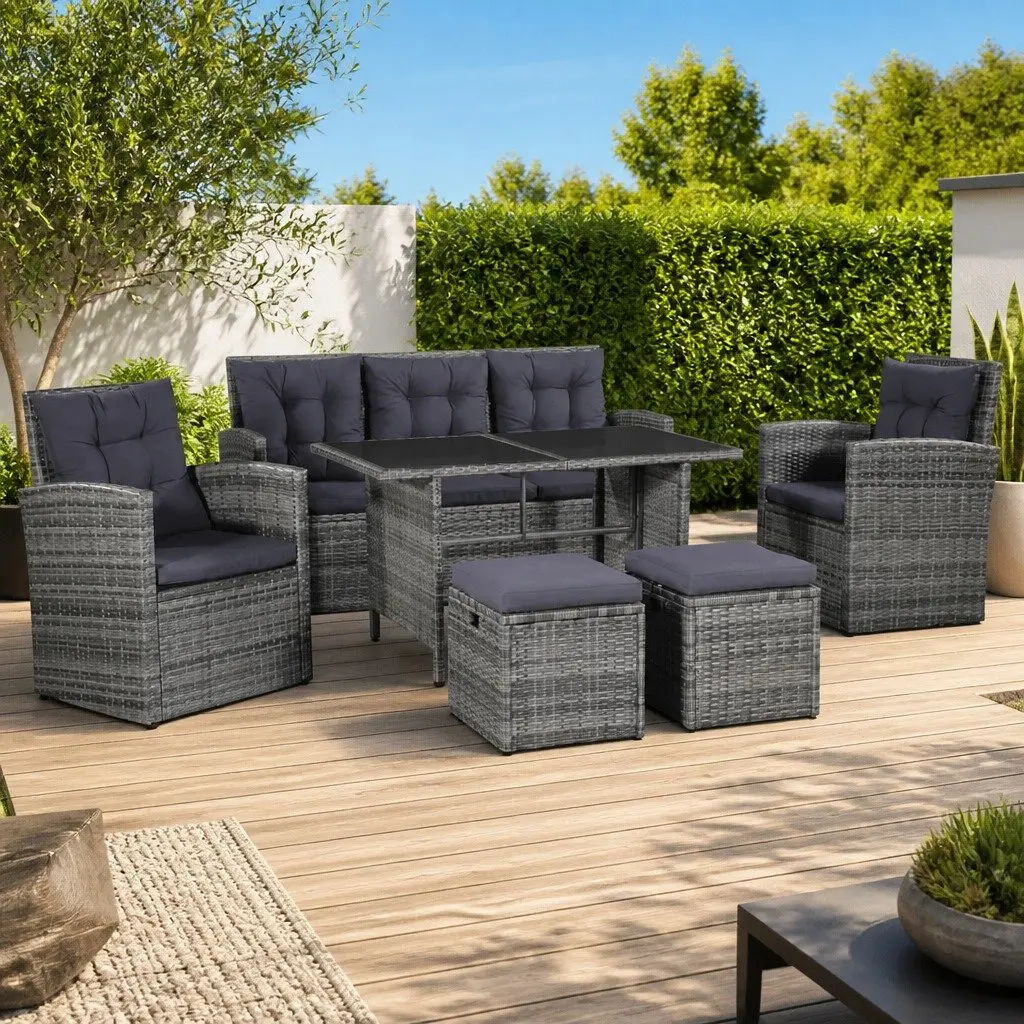 Garden Lounge Set Poly Rattan 6 Piece Grey