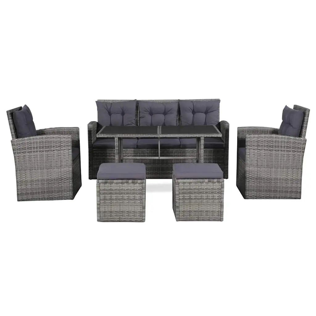 Garden Lounge Set Poly Rattan 6 Piece Grey