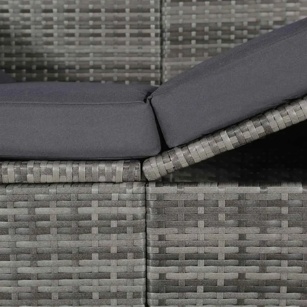 Sun Lounger PE Rattan 205 x 62 cm Grey with Canopy Outdoor Garden Reclining Bed