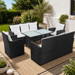 Premium 5 Piece Black Garden Lounge Set with Cushions