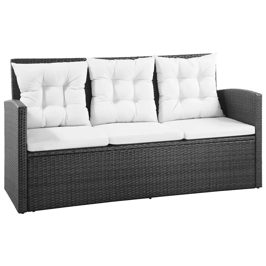 5 Piece Garden Lounge Set Poly Rattan Sofa Armchairs Table Black