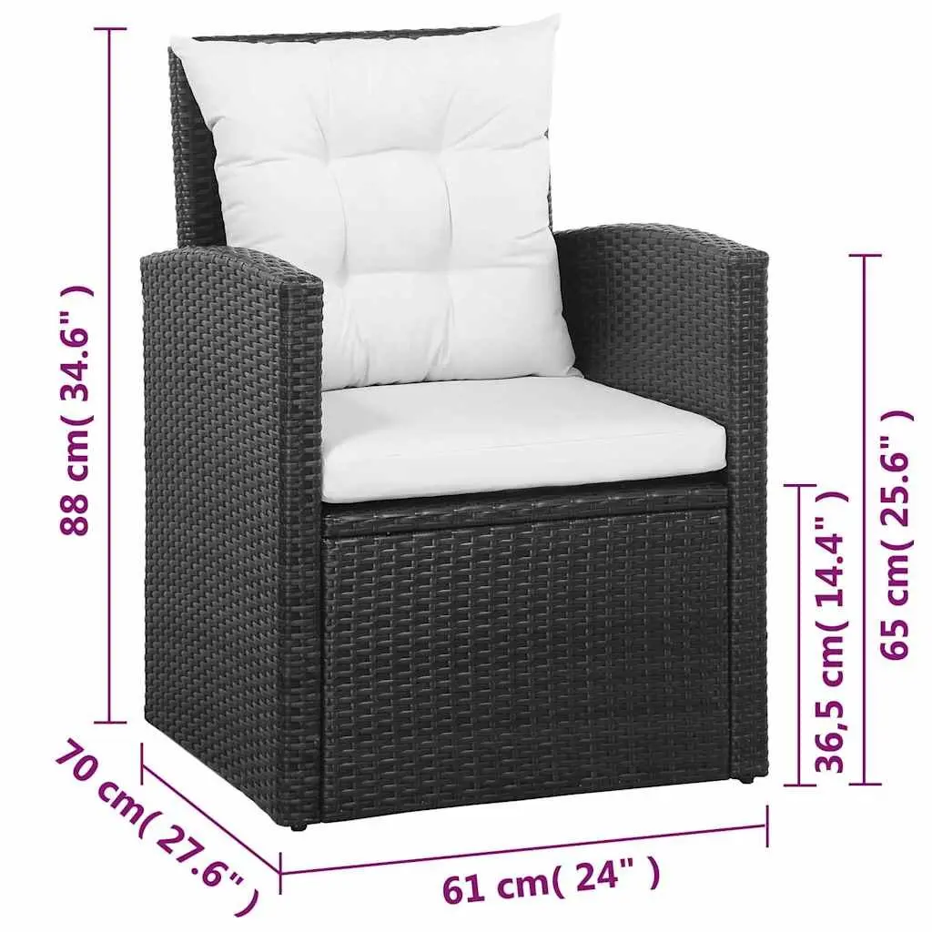 5 Piece Garden Lounge Set Poly Rattan Sofa Armchairs Table Black