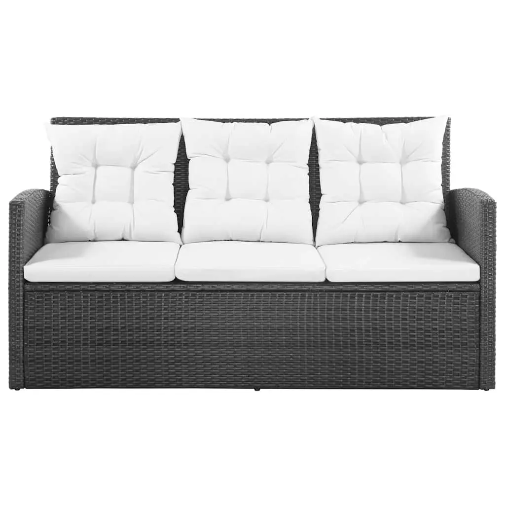 5 Piece Garden Lounge Set Poly Rattan Sofa Armchairs Table Black