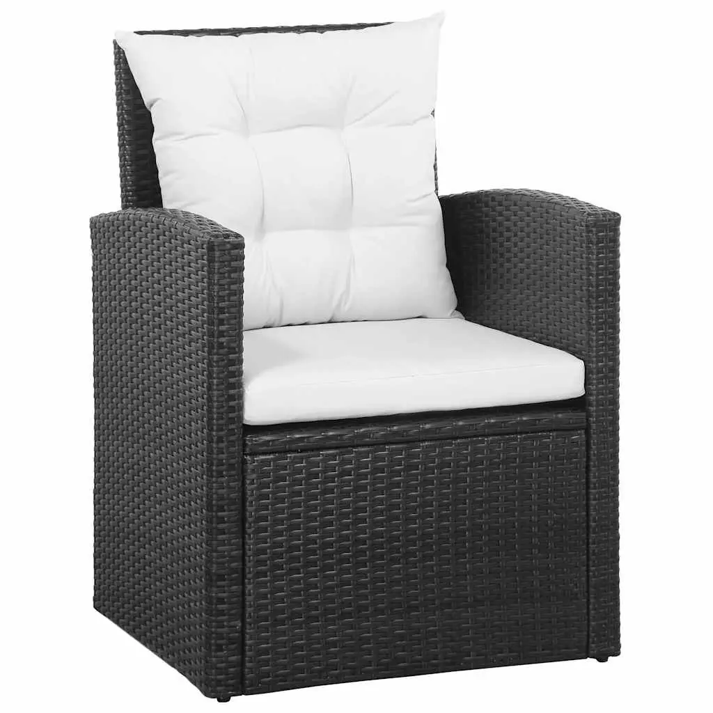 5 Piece Garden Lounge Set Poly Rattan Sofa Armchairs Table Black