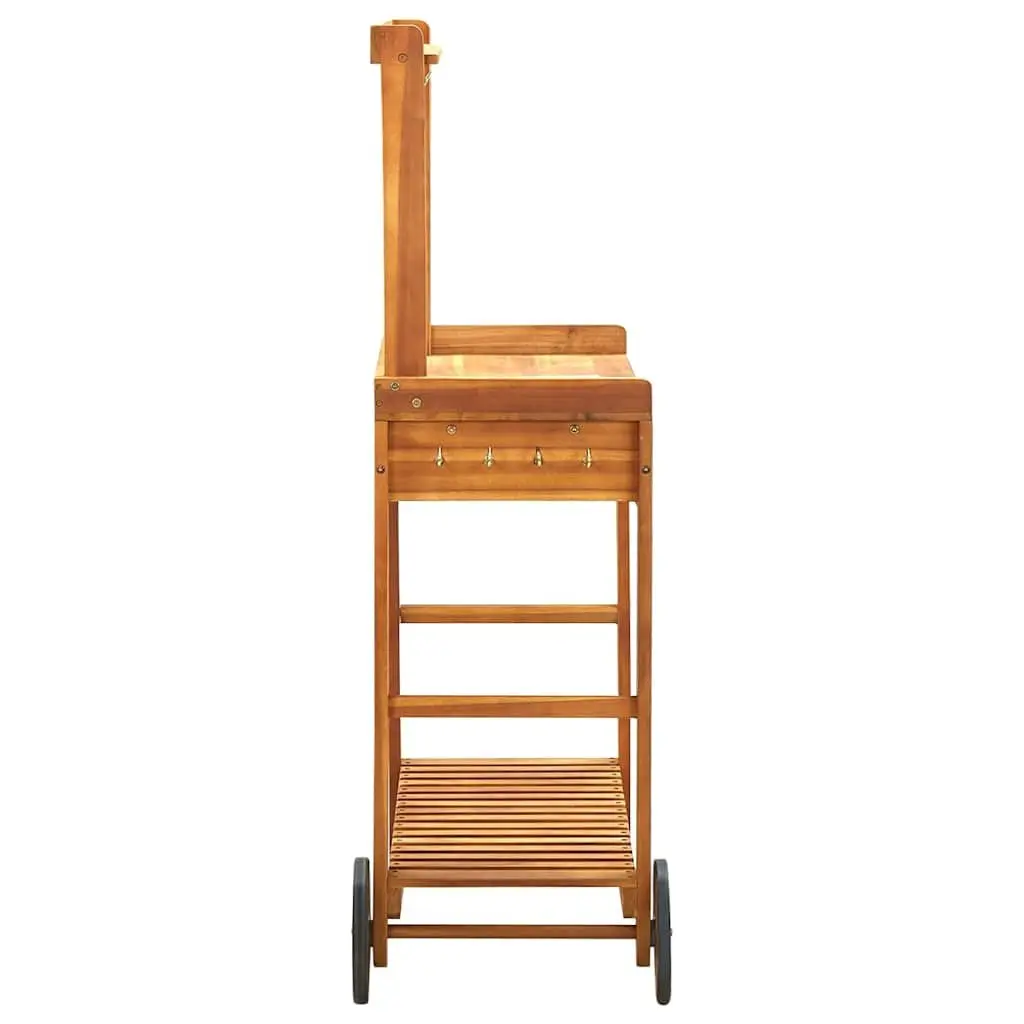 Solid Acacia Wood Garden Kitchen Trolley with Hooks