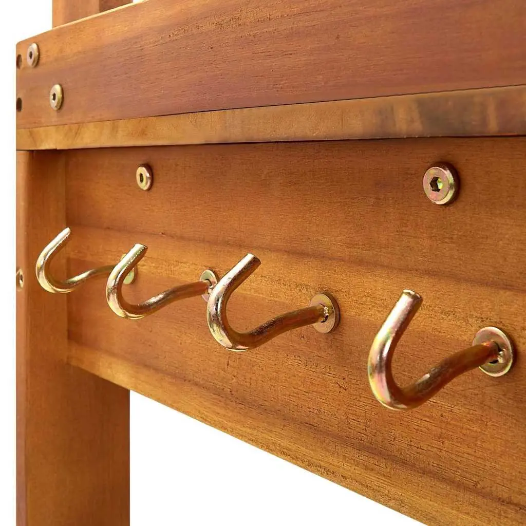 Solid Acacia Wood Garden Kitchen Trolley with Hooks