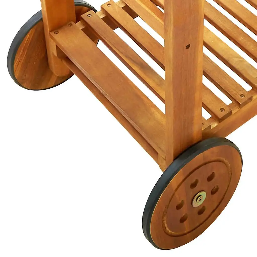 Solid Acacia Wood Garden Kitchen Trolley with Hooks
