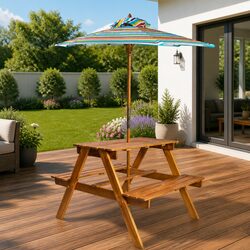 Children's Wooden Picnic Table Set with Parasol