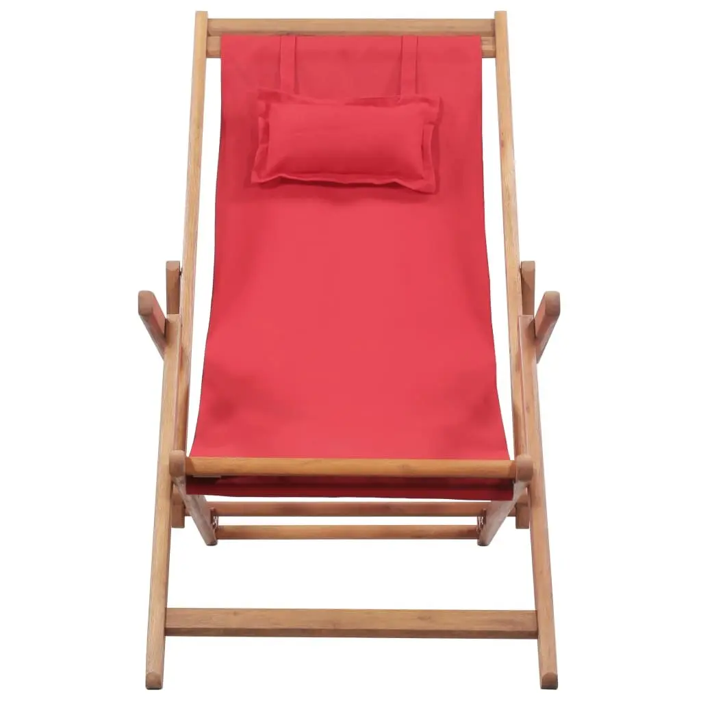 Folding Beach Chair Wooden Frame Weather-resistant Fabric Red
