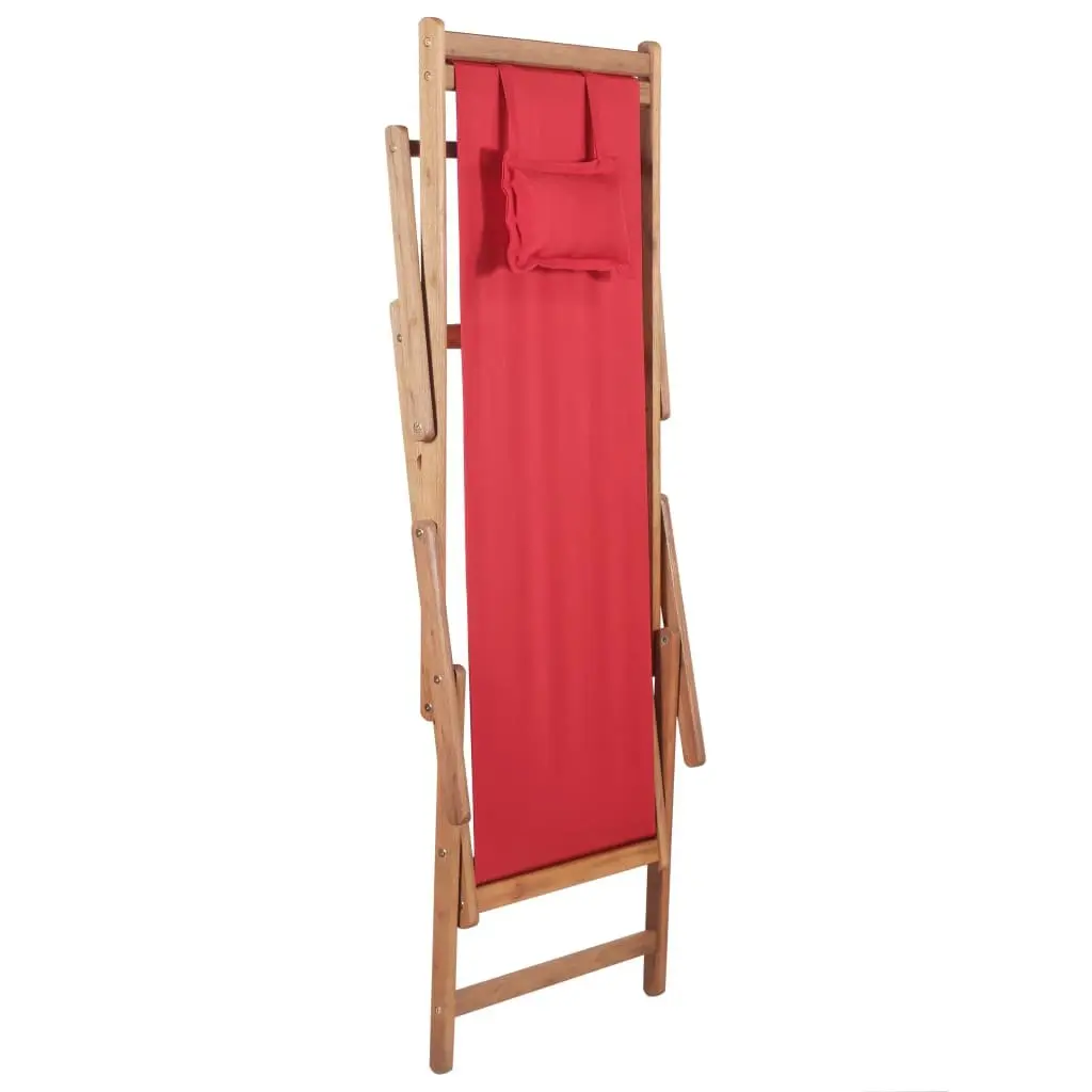 Folding Beach Chair Wooden Frame Weather-resistant Fabric Red