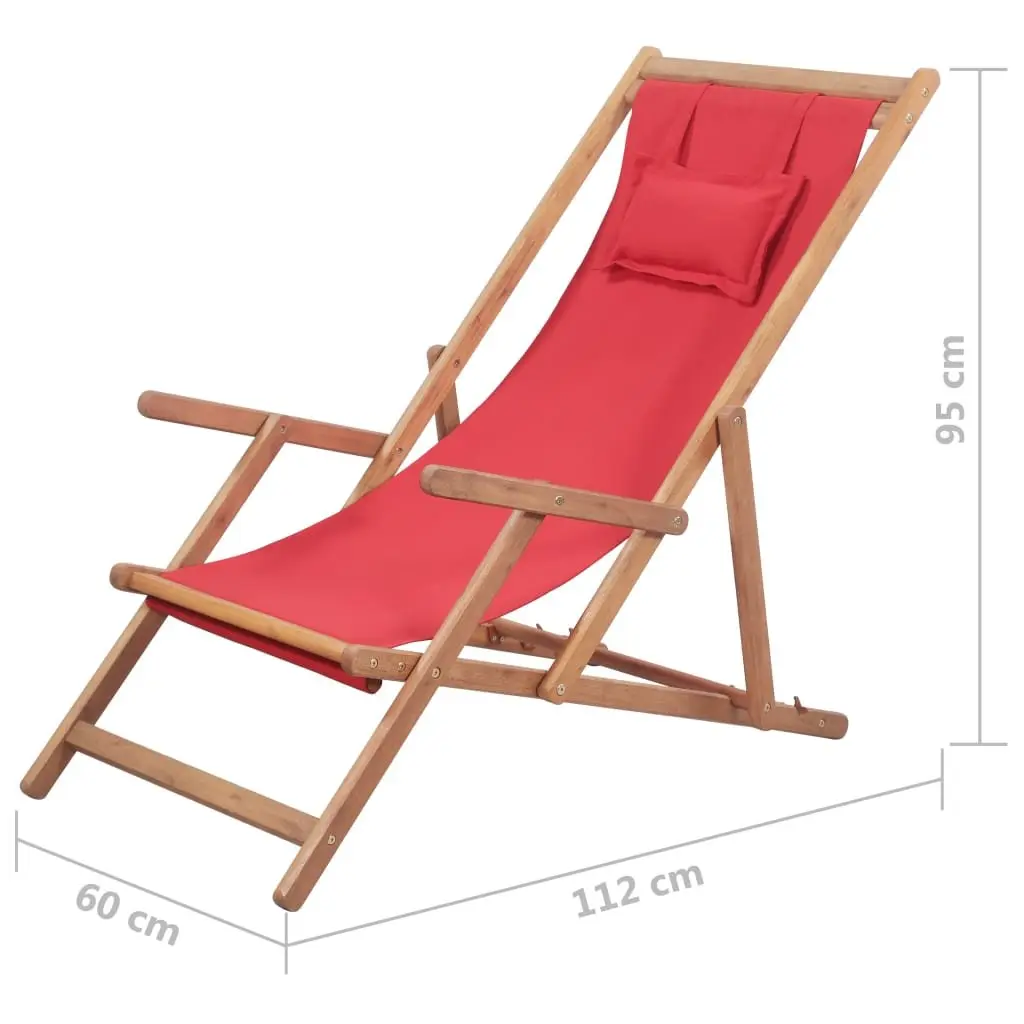 Folding Beach Chair Wooden Frame Weather-resistant Fabric Red