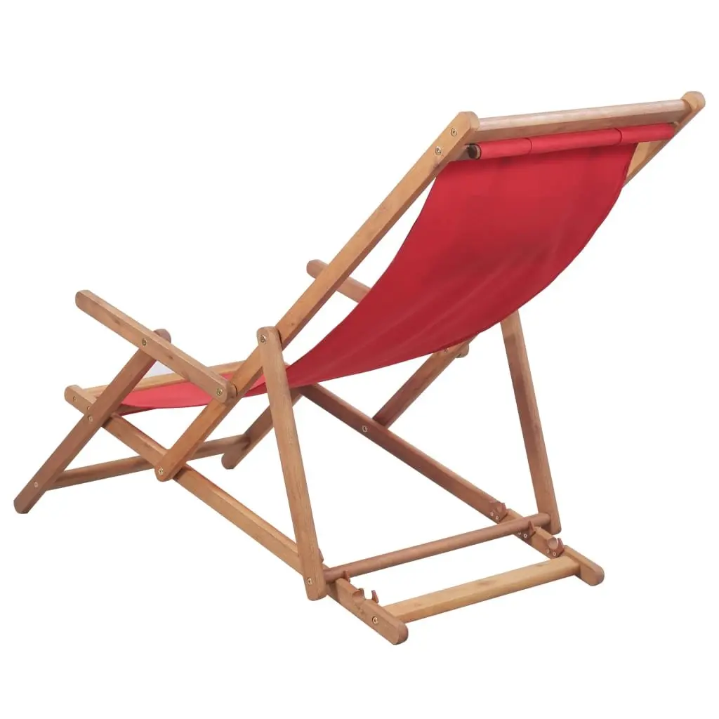 Folding Beach Chair Wooden Frame Weather-resistant Fabric Red