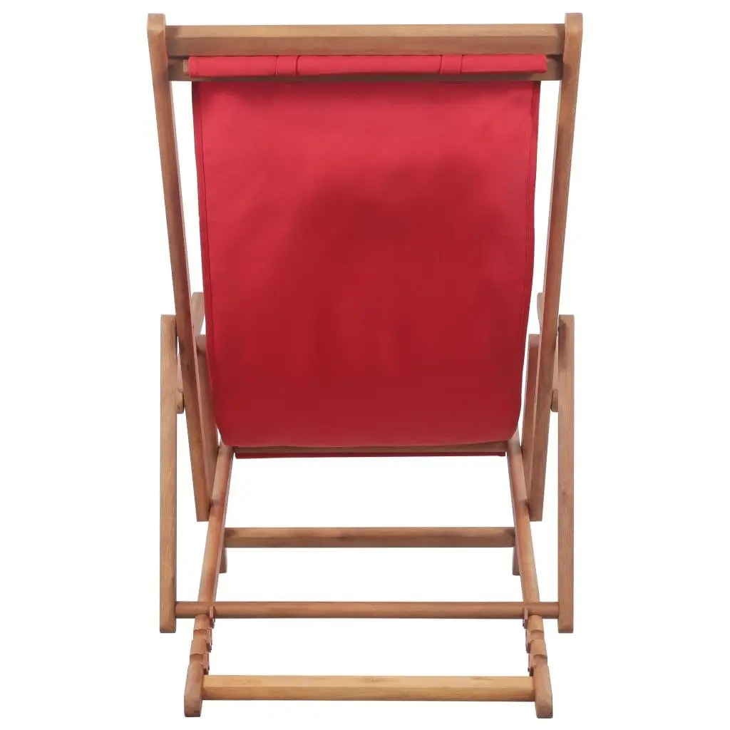 Folding Beach Chair Wooden Frame Weather-resistant Fabric Red