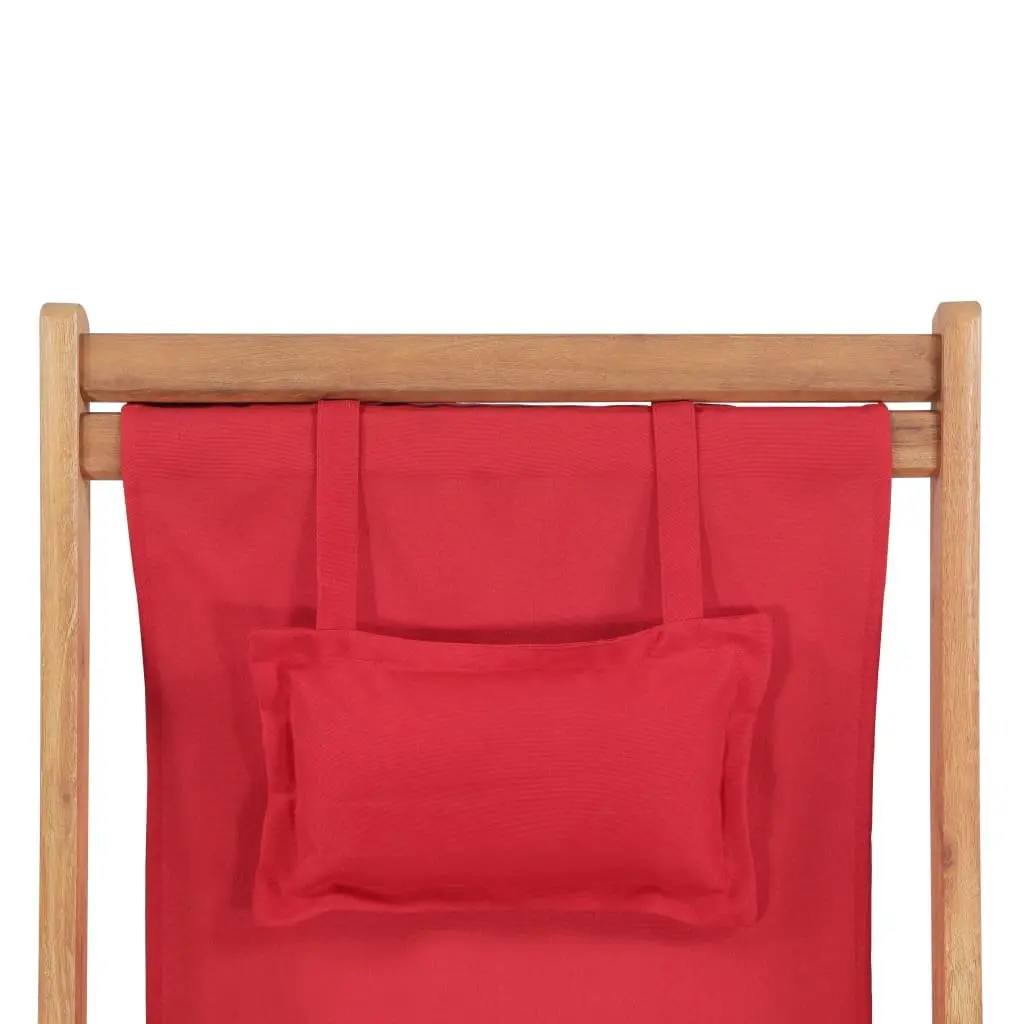 Folding Beach Chair Wooden Frame Weather-resistant Fabric Red