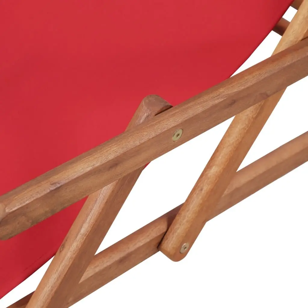 Folding Beach Chair Wooden Frame Weather-resistant Fabric Red