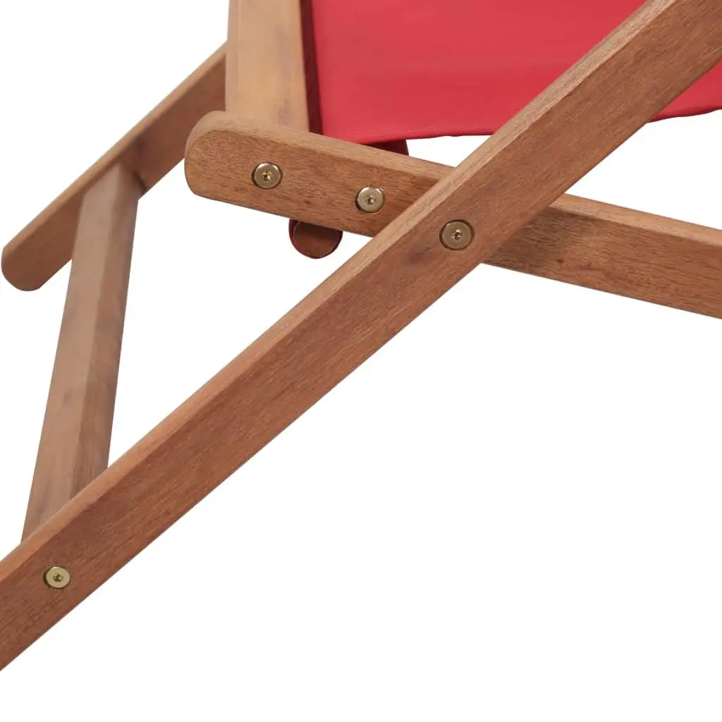 Folding Beach Chair Wooden Frame Weather-resistant Fabric Red