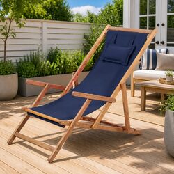 Premium Wooden Frame Folding Beach Chair in Blue